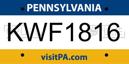 KWF1816 Pennsylvania License Plate