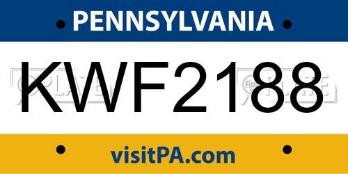 KWF2188 Pennsylvania License Plate