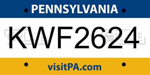 KWF2624 Pennsylvania License Plate