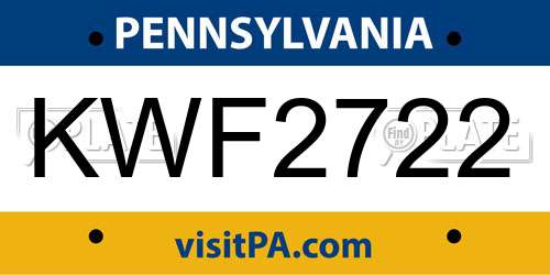 KWF2722 Pennsylvania License Plate