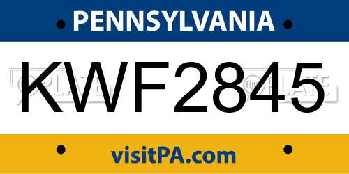 KWF2845 Pennsylvania License Plate