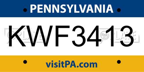 KWF3413 Pennsylvania License Plate