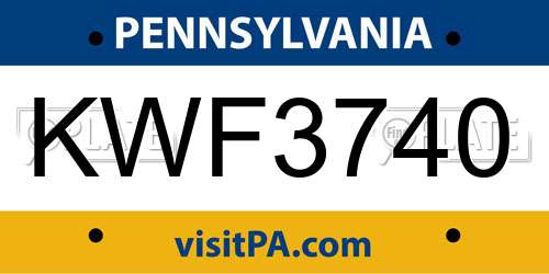 KWF3740 Pennsylvania License Plate