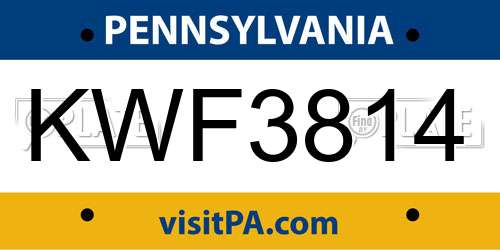 KWF3814 Pennsylvania License Plate