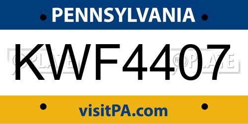 KWF4407 Pennsylvania License Plate