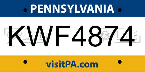 KWF4874 Pennsylvania License Plate