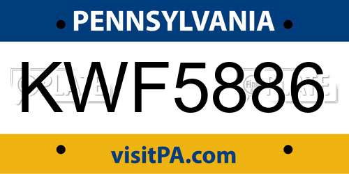 KWF5886 Pennsylvania License Plate