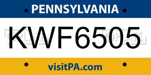 KWF6505 Pennsylvania License Plate