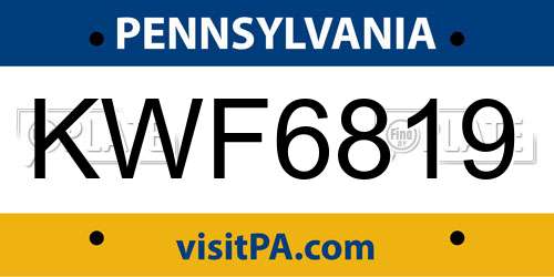 KWF6819 Pennsylvania License Plate