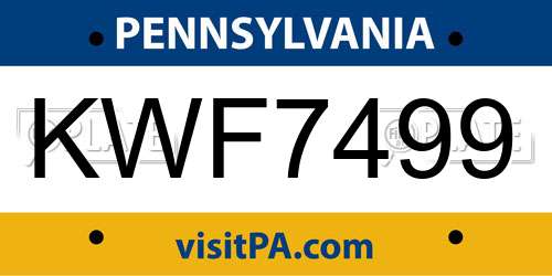 KWF7499 Pennsylvania License Plate