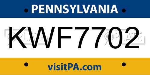KWF7702 Pennsylvania License Plate