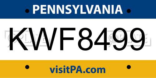 KWF8499 Pennsylvania License Plate
