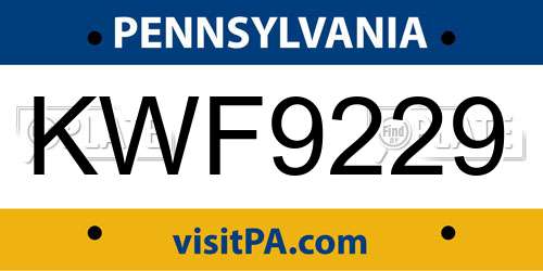 KWF9229 Pennsylvania License Plate