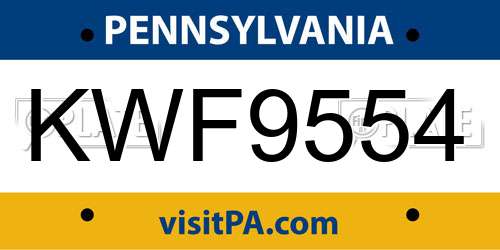 KWF9554 Pennsylvania License Plate