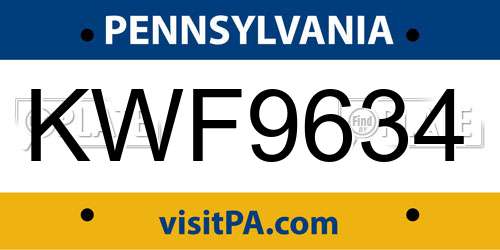 KWF9634 Pennsylvania License Plate
