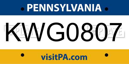 KWG0807 Pennsylvania License Plate