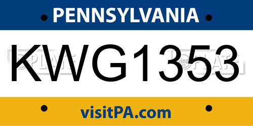 KWG1353 Pennsylvania License Plate