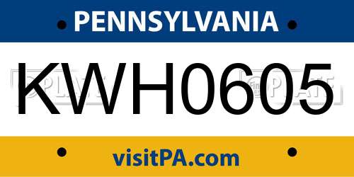 KWH0605 Pennsylvania License Plate