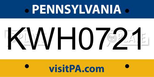 KWH0721 Pennsylvania License Plate