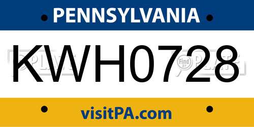KWH0728 Pennsylvania License Plate