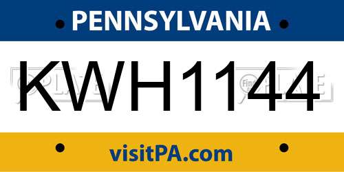 KWH1144 Pennsylvania License Plate