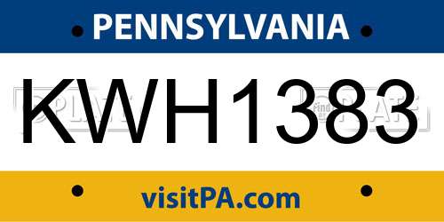 KWH1383 Pennsylvania License Plate