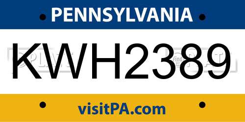 KWH2389 Pennsylvania License Plate