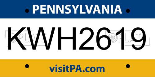 KWH2619 Pennsylvania License Plate