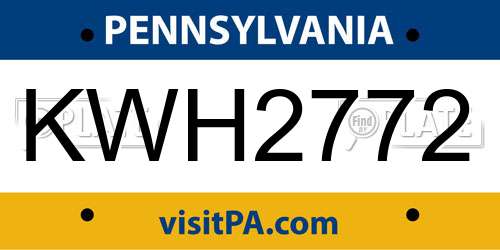 KWH2772 Pennsylvania License Plate