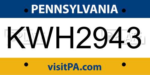 KWH2943 Pennsylvania License Plate