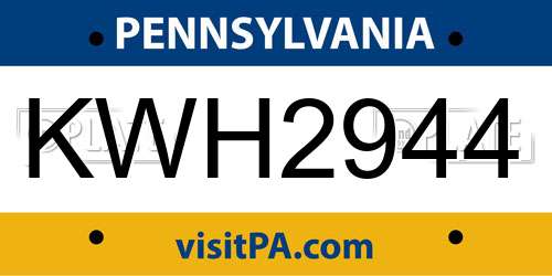 KWH2944 Pennsylvania License Plate