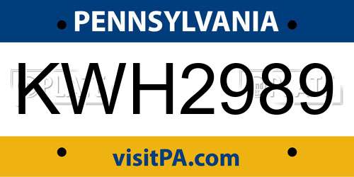 KWH2989 Pennsylvania License Plate