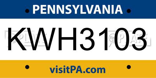 KWH3103 Pennsylvania License Plate