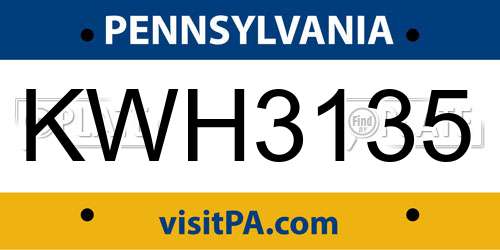 KWH3135 Pennsylvania License Plate