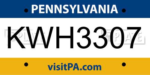 KWH3307 Pennsylvania License Plate