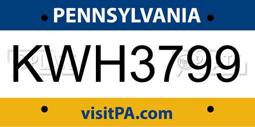 KWH3799 Pennsylvania License Plate