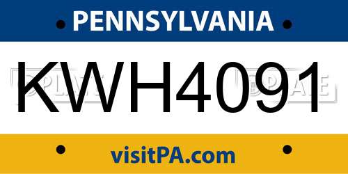 KWH4091 Pennsylvania License Plate
