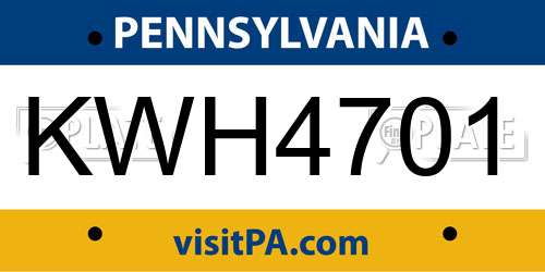 KWH4701 Pennsylvania License Plate