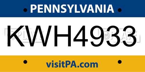 KWH4933 Pennsylvania License Plate