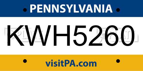 KWH5260 Pennsylvania License Plate