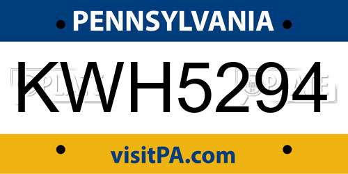 KWH5294 Pennsylvania License Plate