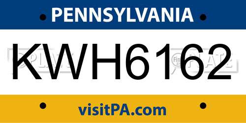 KWH6162 Pennsylvania License Plate