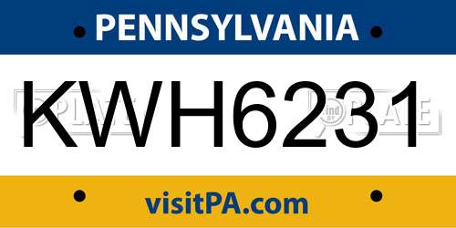 KWH6231 Pennsylvania License Plate