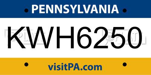 KWH6250 Pennsylvania License Plate