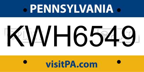 KWH6549 Pennsylvania License Plate
