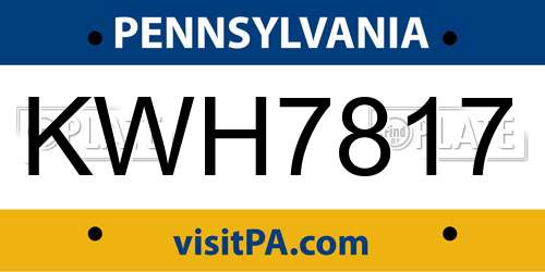 KWH7817 Pennsylvania License Plate
