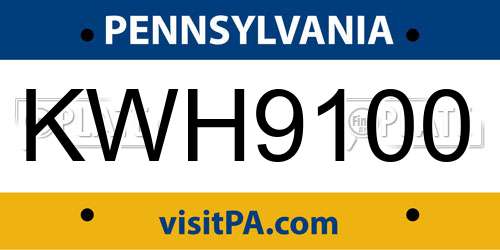 KWH9100 Pennsylvania License Plate