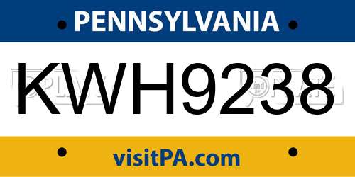 KWH9238 Pennsylvania License Plate