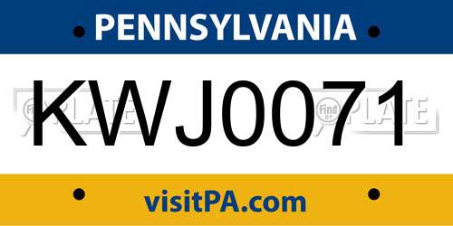 KWJ0071 Pennsylvania License Plate