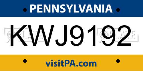 KWJ9192 Pennsylvania License Plate